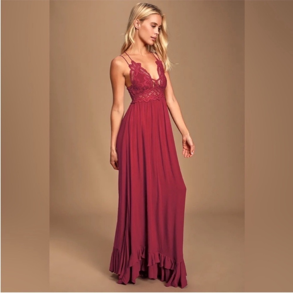 Free People Adella Elegant Maroon Lace Maxi Dress Small - Picture 5 of 16
